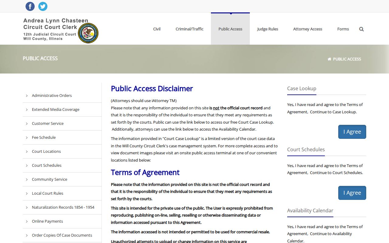 Romeoville residents directory Circuit Clerk access page