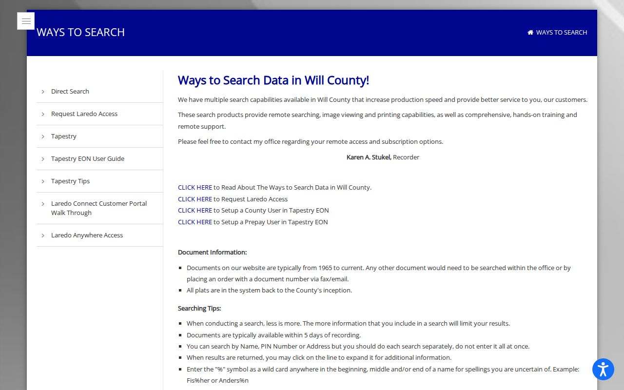 Romeoville residents directory Recorder search instructions