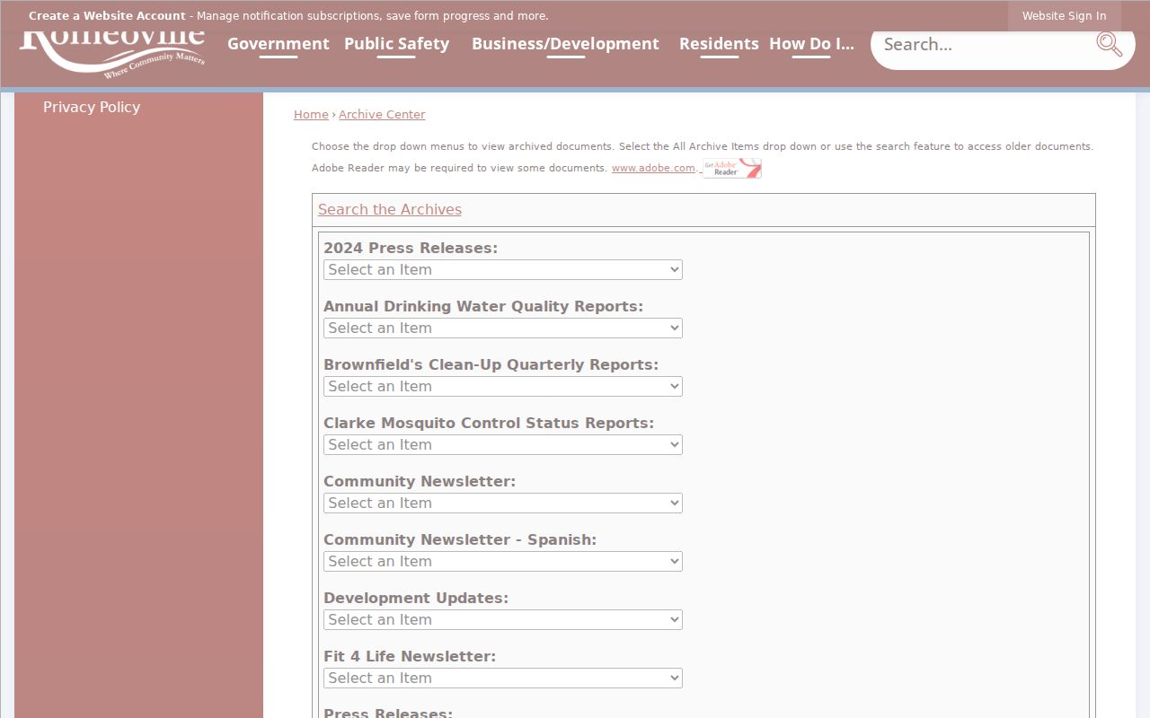 Romeoville residents directory Village archive search