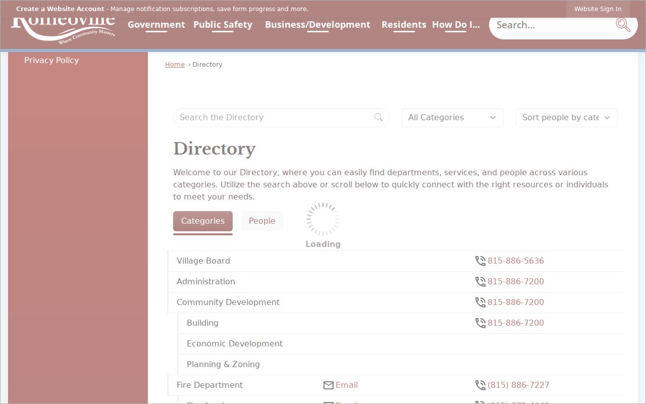 Romeoville residents directory Village department contacts