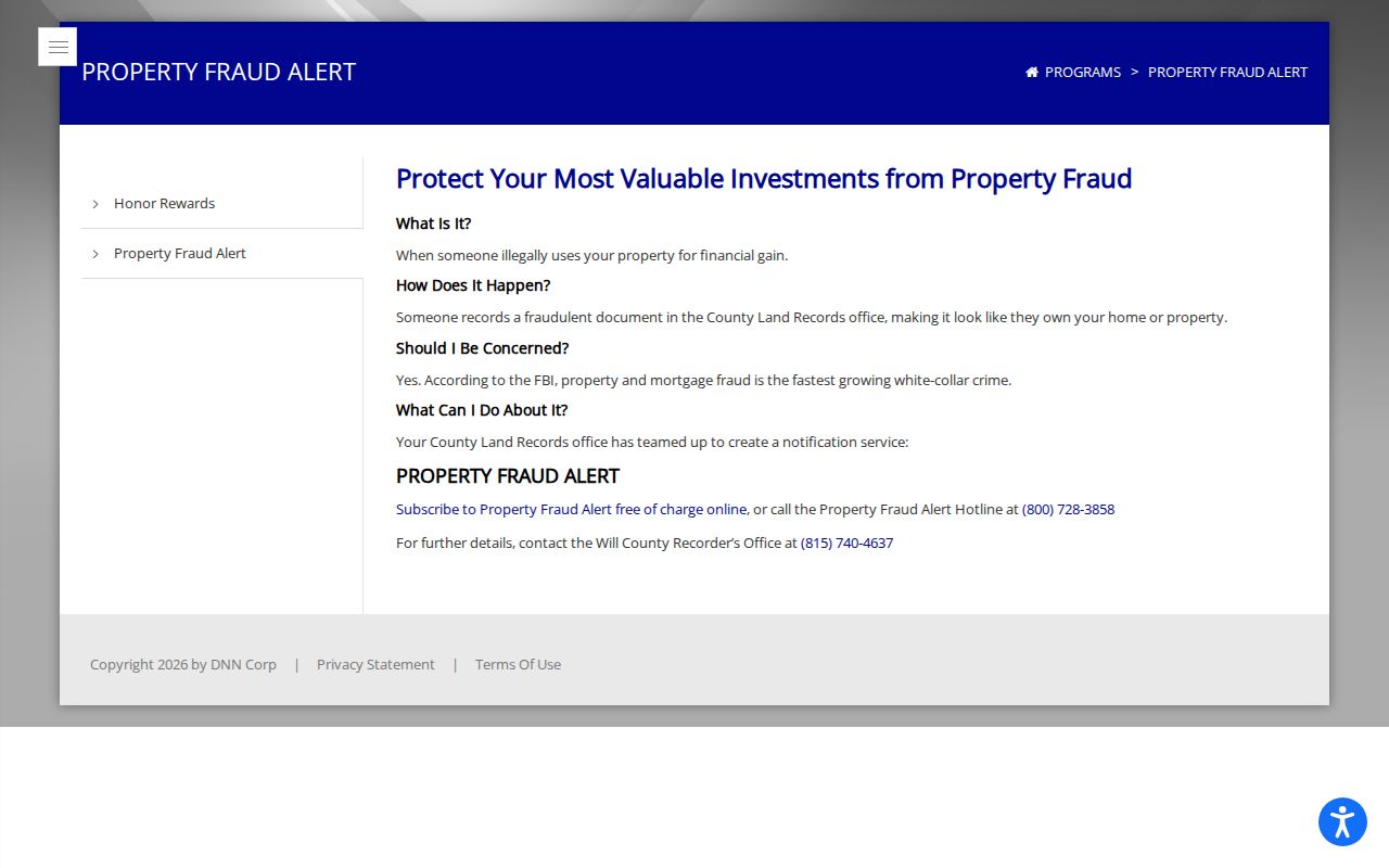 Will County Property Fraud Alert information relevant to Romeoville parcel owners