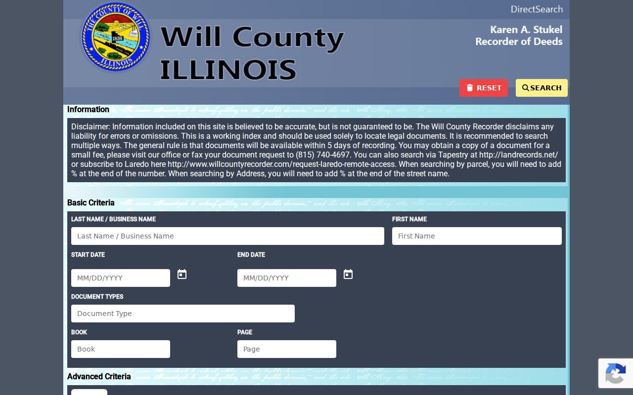 Romeoville street directory deed index search